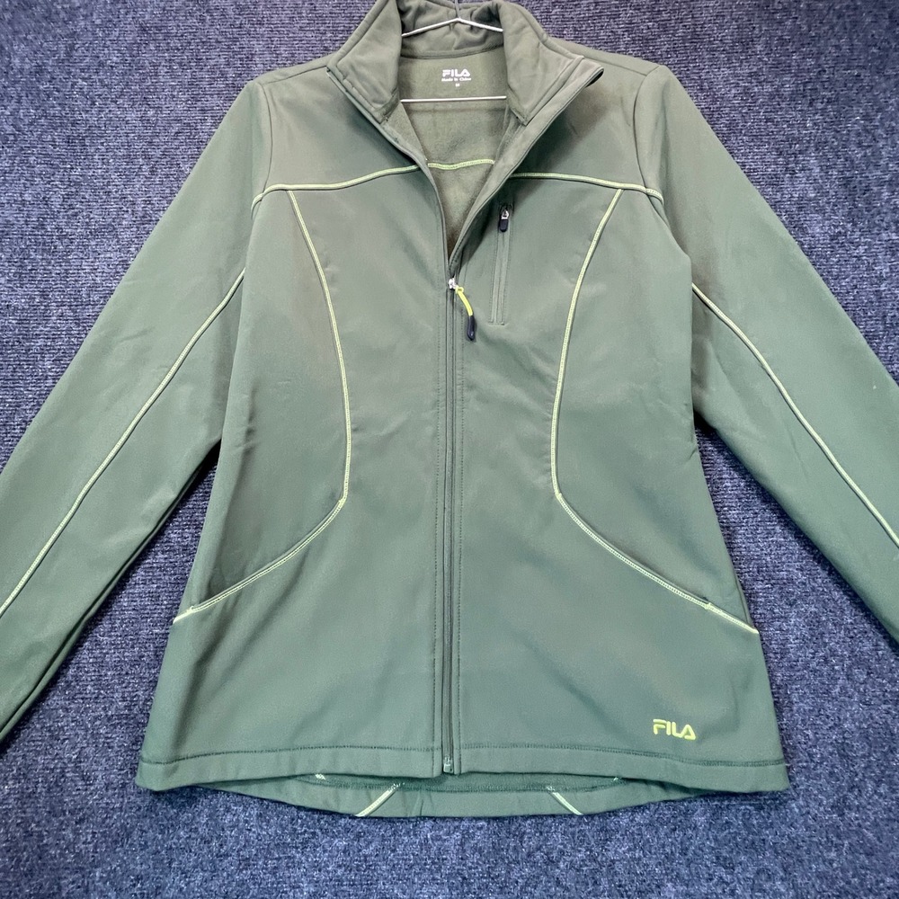 FILA Sport Softshell Jacket Womens M Olive Green Fleece Lined Full Zip Hiking